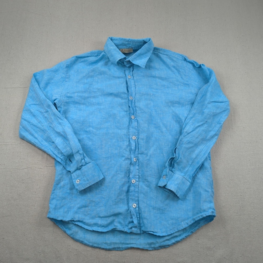 Puro Lino Top Womens Small Blue‎ Linen Casual Beachy Vacation